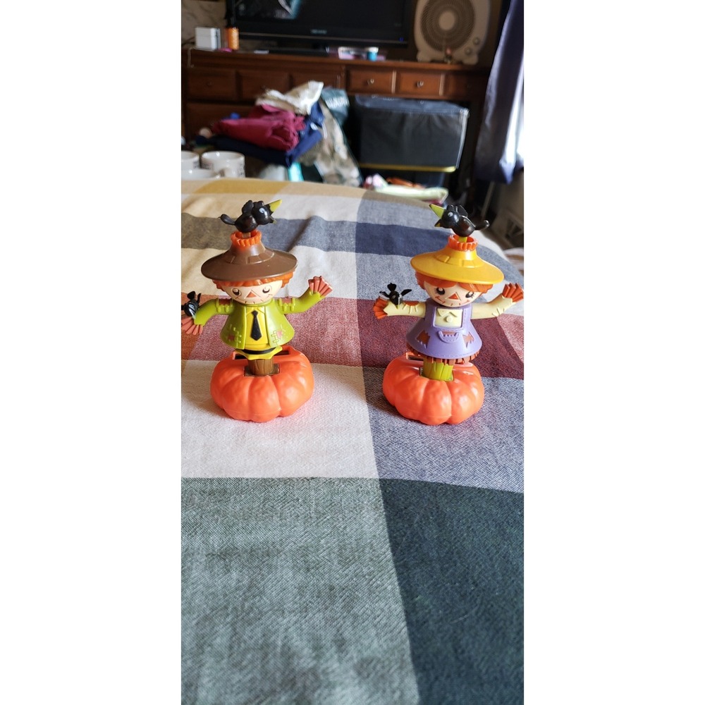 Halloween Solar Dancing Scarecrows Pumpkin Bobblehead Fall Decor Set of 2